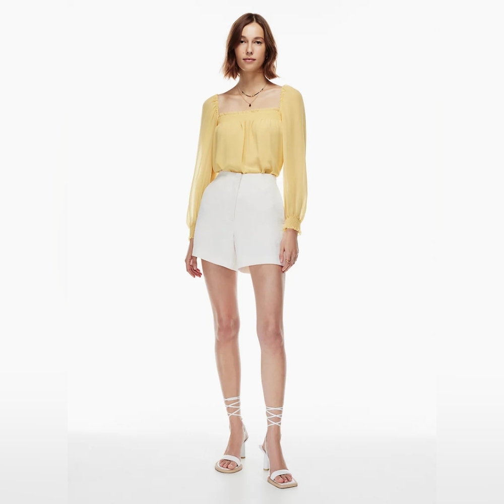 Aritzia Wilfred ALANA BLOUSE Chiffon Smocked Square Neckline Size S - Picture 3 of 11